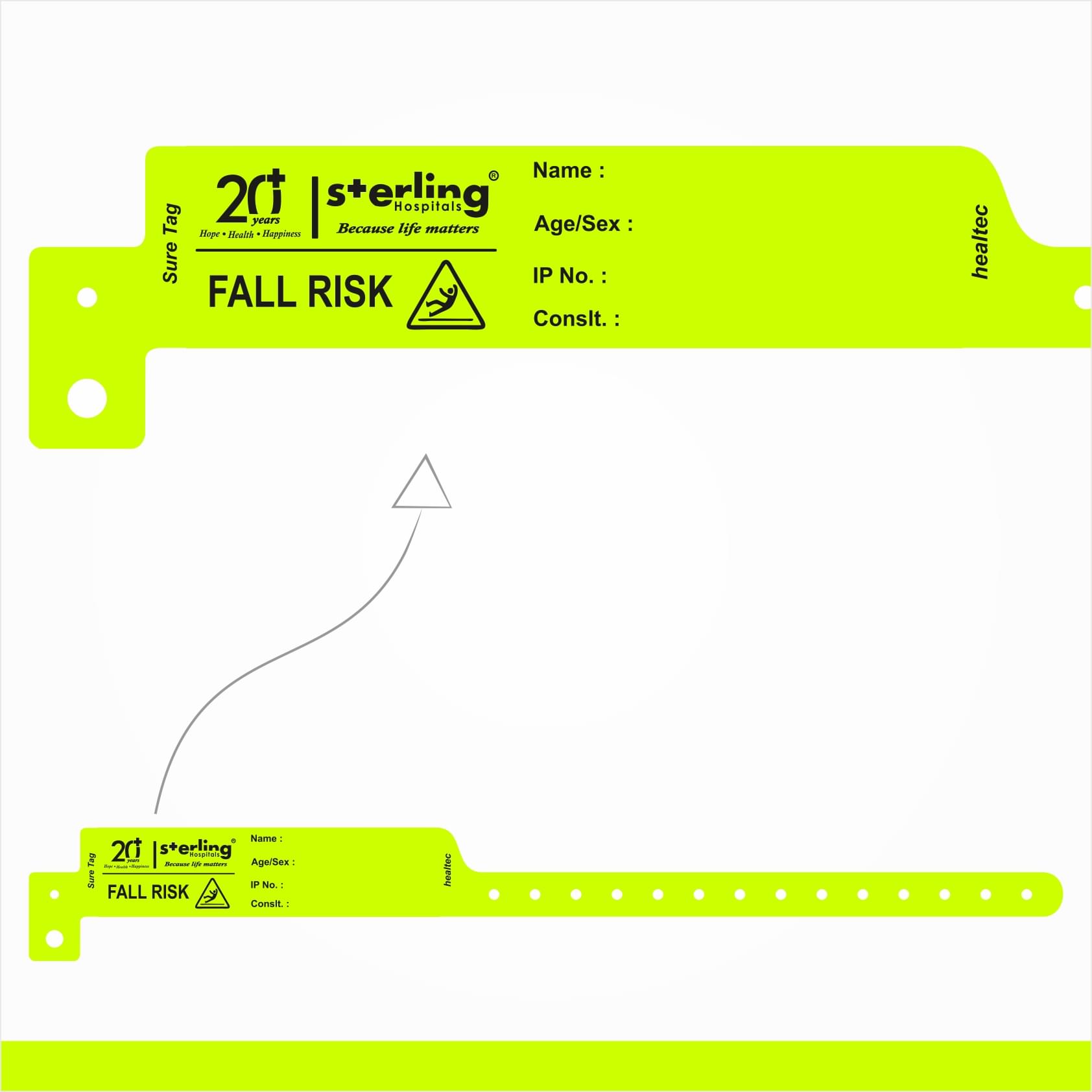 Fall Risk Patient Wristbands - Yellow Safety ID Tags